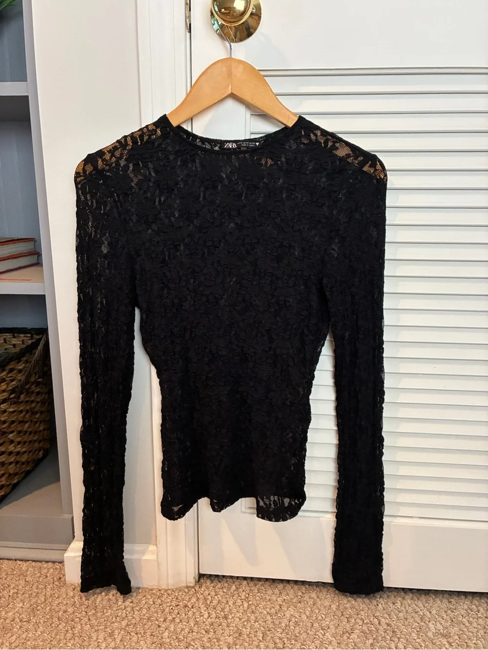Zara Black Sheer Lace Long Sleeve Top Party Cocktail Size M